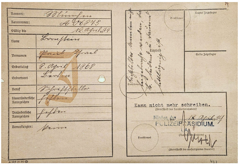 Kennkarte von Paul Bornstein